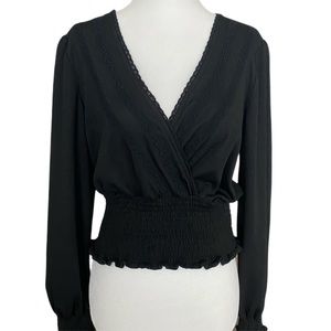 1 State Long Sleeve Smocked Waist V-Neck Top